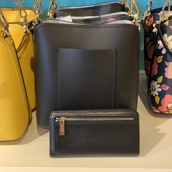 Kate Spade Darcy Small Bucket Bag & Darcy Large Slim Bifold Wallet Black - Picture 7 of 11